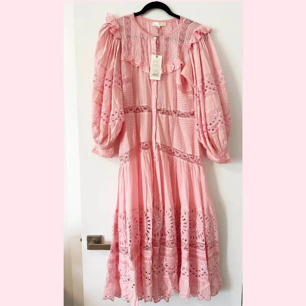 Love Shack Fancy Pink Eyelet Dress - Picture 1 of 4